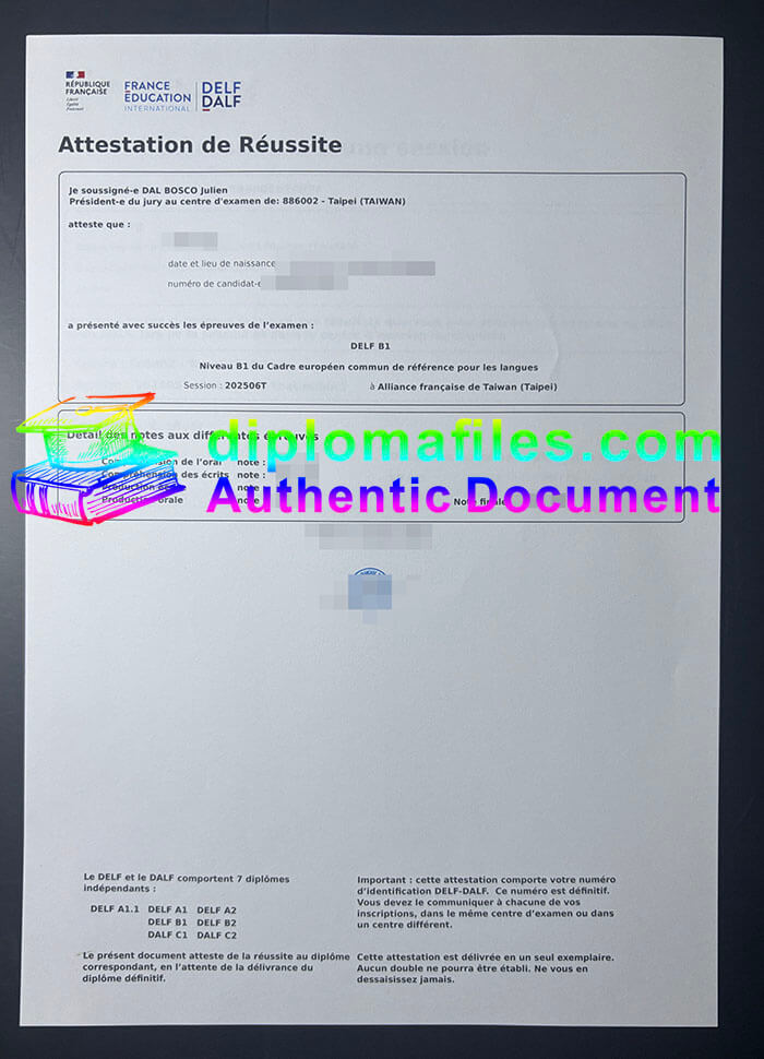 purchase realistic DELF Office Transcript