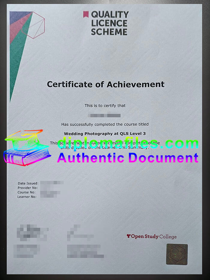 purchase realistic Quality Licence Scheme Certificate of Achievement