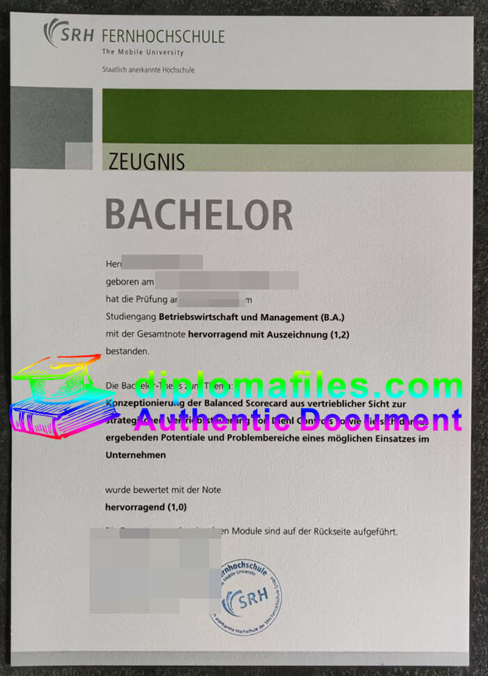 purchase realistic SRH Fernhochschule Zeugnis