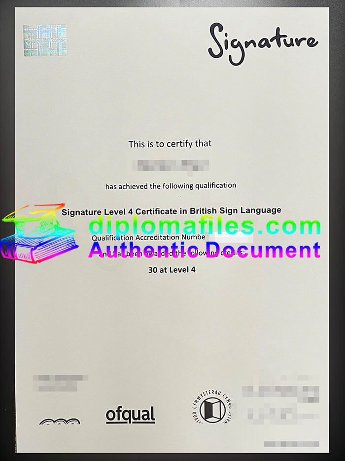 purchase realistic Signature Level 4 Certificate in British Sign Language
