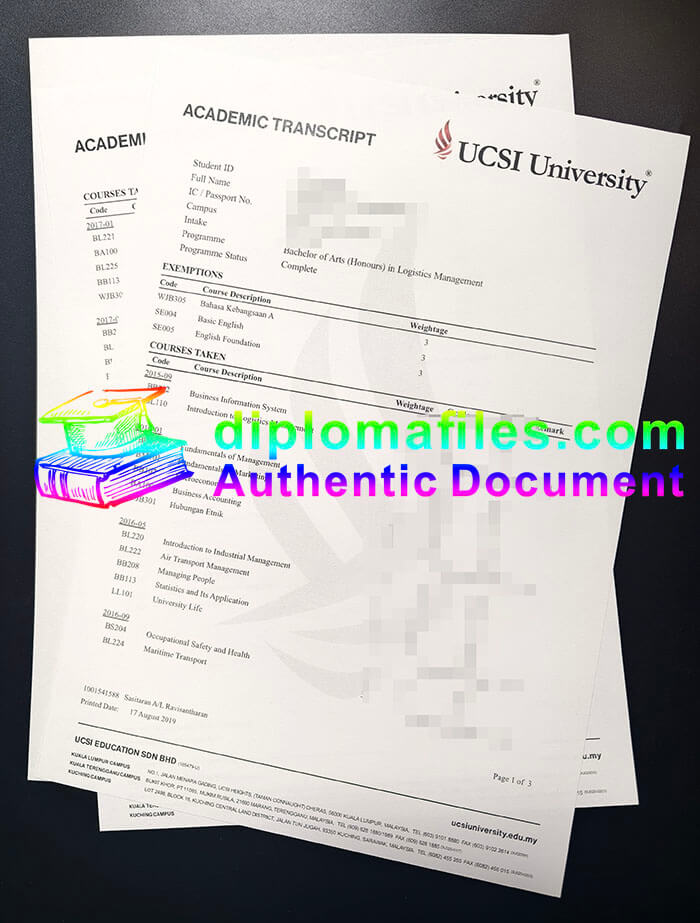 purchase realistic UCSI University Transcript