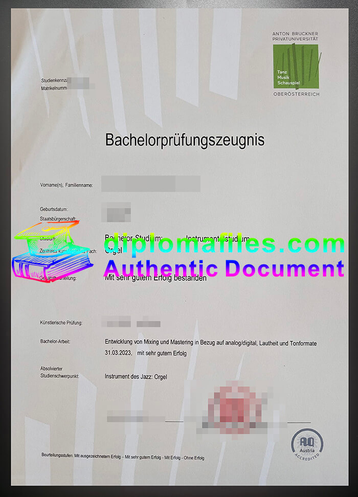 purchase realistic Anton Bruckner Private University urkunde