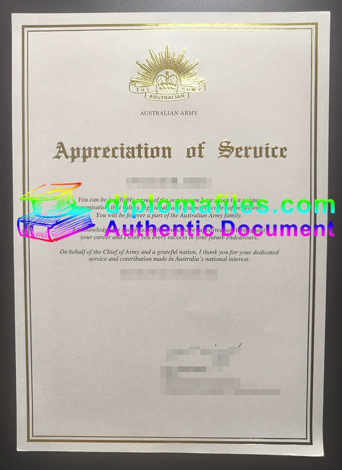 purchase realistic Australian Army certificate