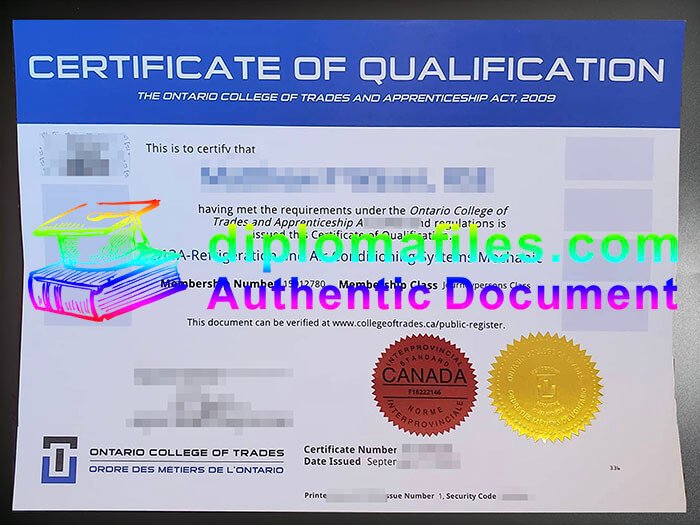 purchase realistic Ontario College of Trades and Apprenticeship certificate