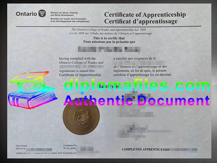 purchase realistic Ontario Ministry of Labour Training and Skills Development certificate