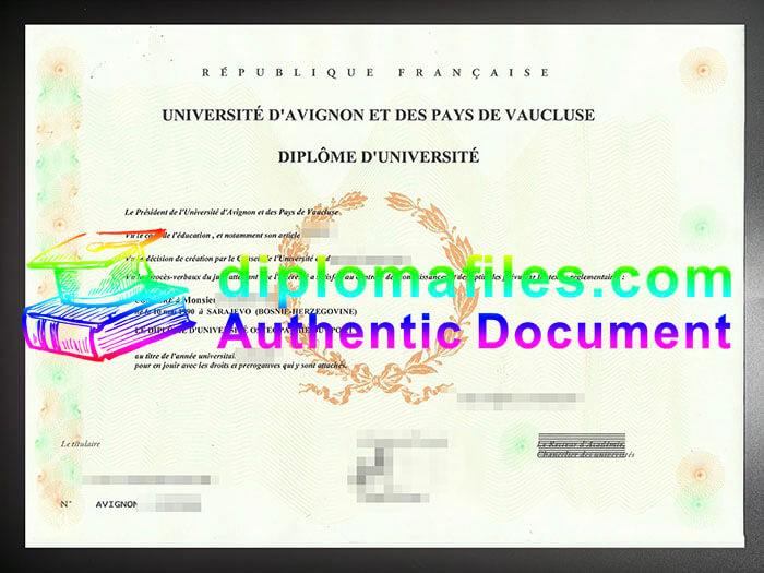 purchase realistic Universite D'Avignon et des Pays Vaucluse diploma